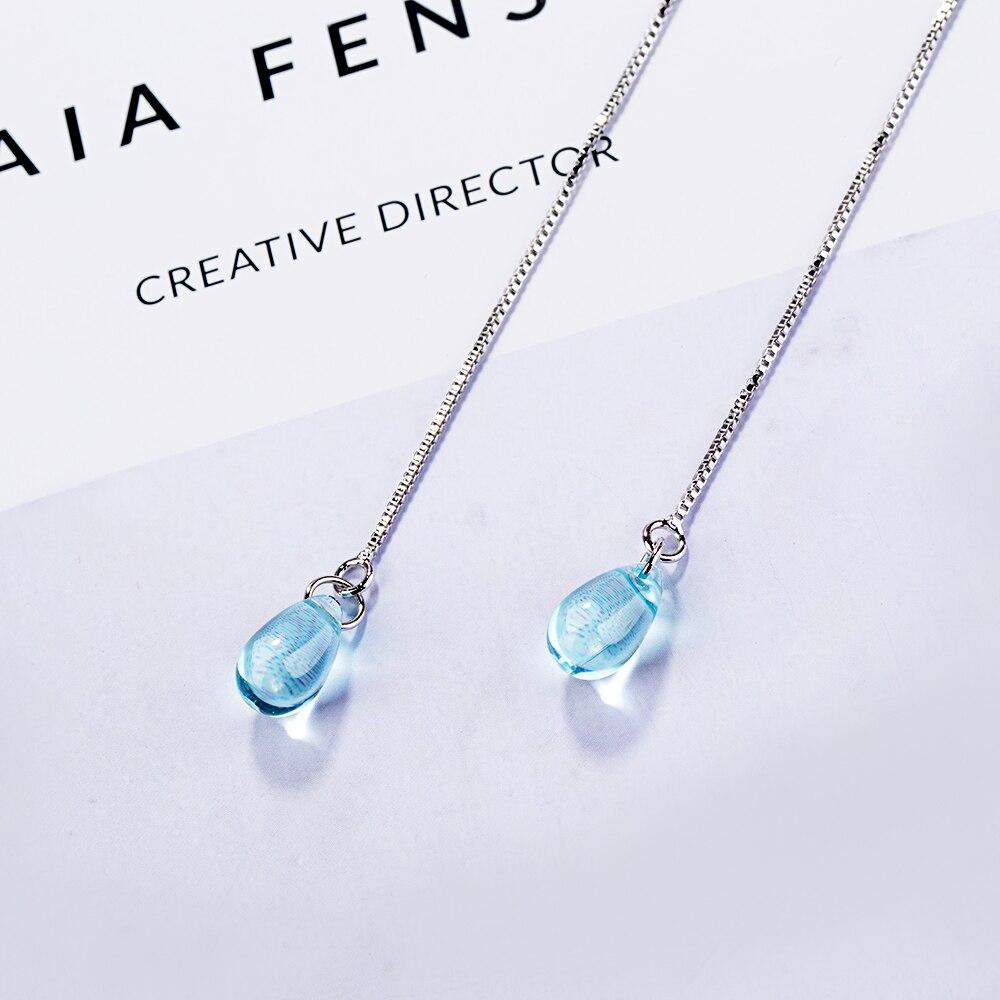 Серьги-капли из чистого серебра 925 пробы с синими кристаллами, длинные, с кисточками, висячие серьги S-E665