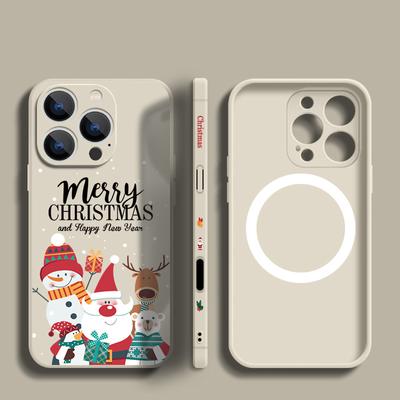 Рождественский тонкий магнитный чехол с рисунком Санта-Лося для iPhone 16E 15 Pro Max 14 13 12 Pro 11 для Magsafe Матовый противоударный мягкий чехол-шнурок из ТПУ