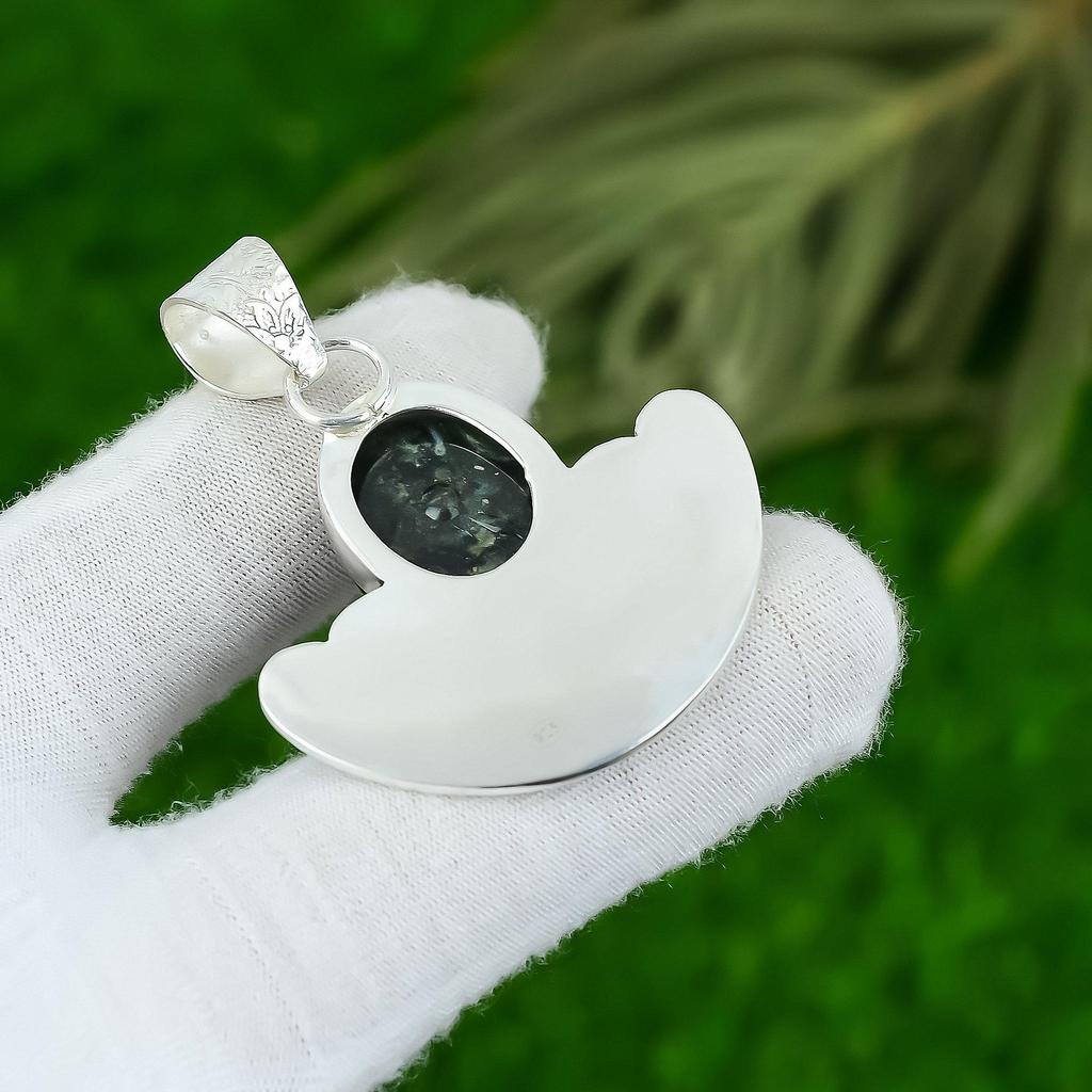 Натуральный камень Камбаба Яшма Кулон Зеленый Серебро 925 пробы Индийские украшения