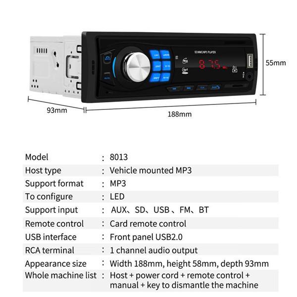 Car MP3 Player 1DIN In-Dash Car Radios Stereo Digital Bluetooth Audio Music Stereo 12V Car Radio USB/SD/AUX-IN With Remote Control