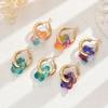 Trendy Metal Clip On Hoop Earrings Multi Colors Acrylic Flower Pendant Fashion Jewelry Spring Summer Earrings For Women