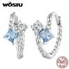 925 Sterling Silver Delicate Blue and White Cubic Zirconia Twist Hoop Earrings for Women Jewelry Gift