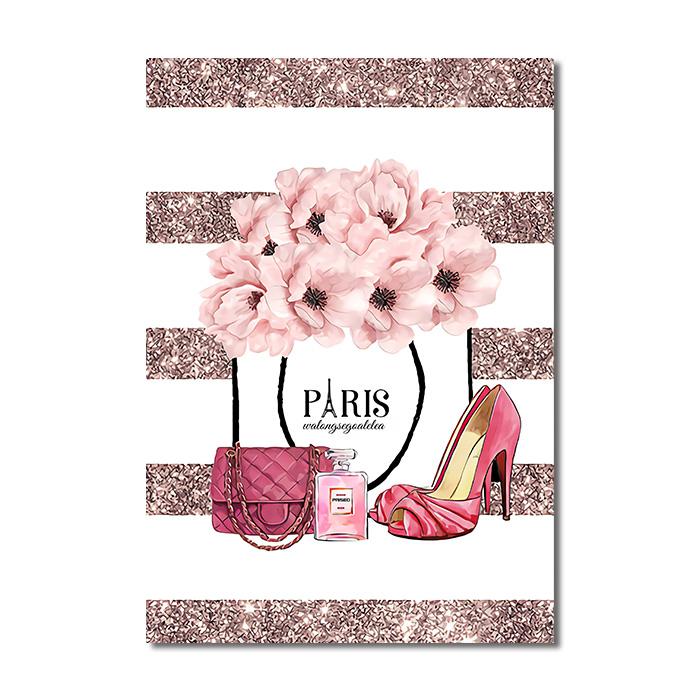 Fashion Woman Poster Pink Flowers Perfume Canvas Painting Wall Art Eyelash Makeup Print Picture Modern Girl Room Home Decoration