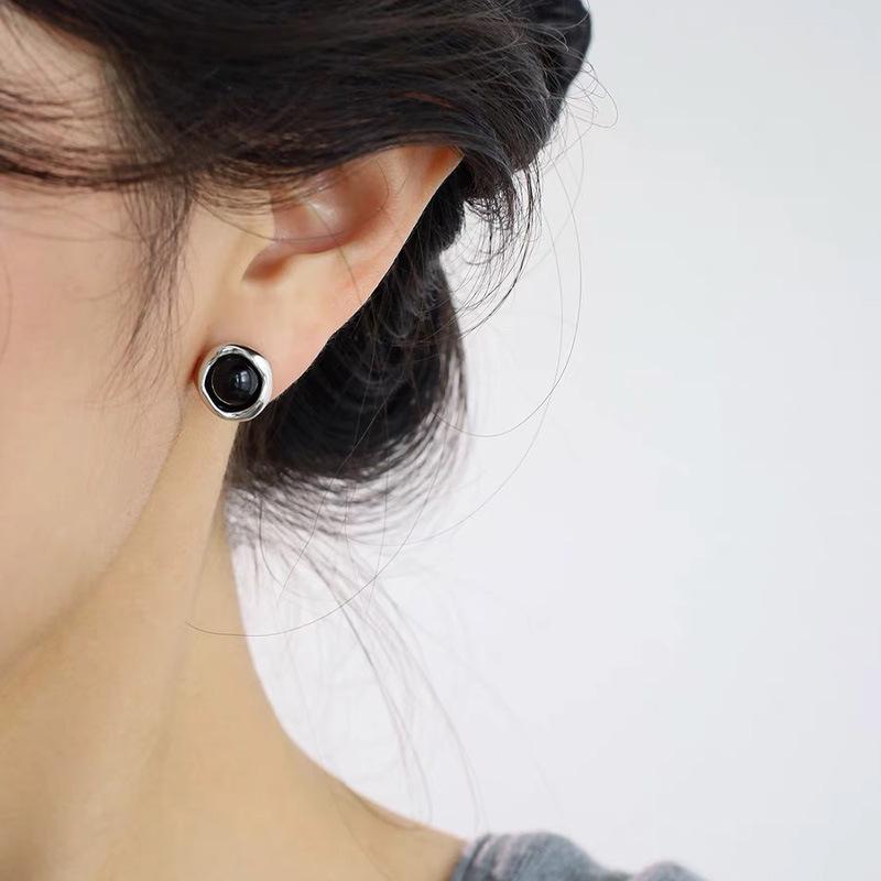 Серьги-гвоздики Niche Sterling Silver S925 Irregular Black Agate, новые модные высококачественные серьги, не выцветающие, женские, подходящие друг другу