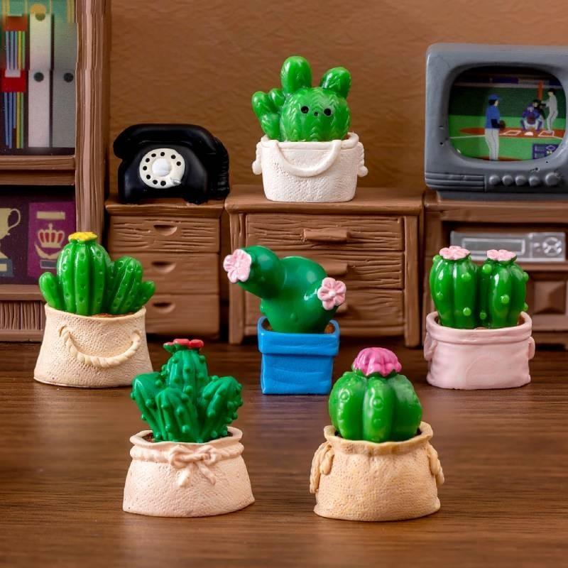 Creative Moss Miniature Artificial Cactus Cartoon Style Resin Garden Decor Piece