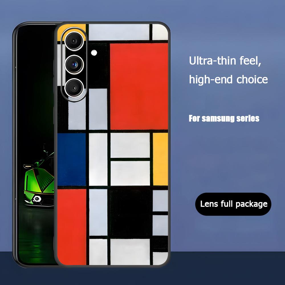 Арт Мода Чехол для телефона Пит Мондриан для Samsung Galaxy S25 S24 S23 S22 S21 S20 Plus Ultra Note20 Мягкий Черный
