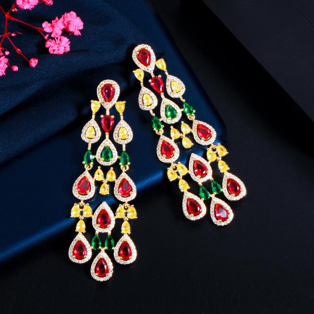 S925 серебряные иглы микро-набор серег с цирконием красочные длинные серьги с кисточками для женщин преувеличенные банкетные вечерние украшения в стиле ретро