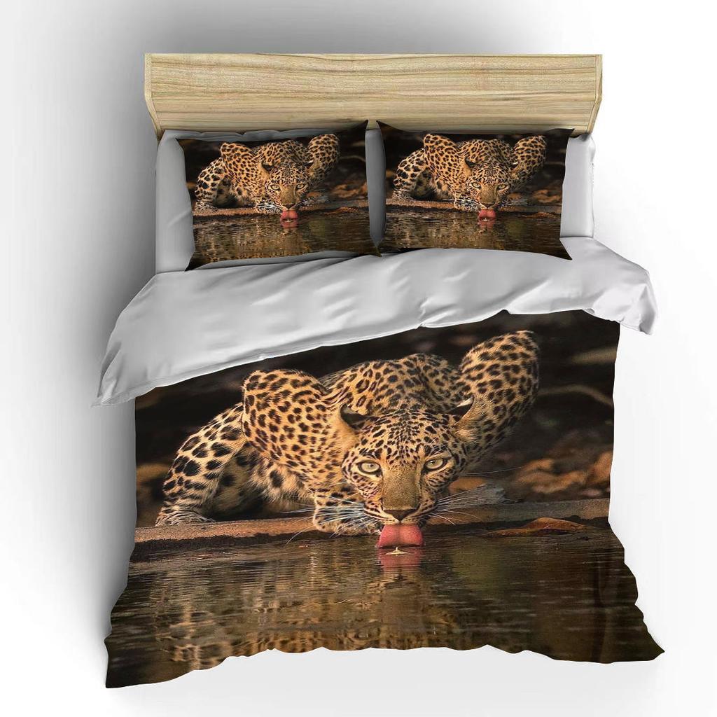 Новый 2023 Леопардовый Постельный Комплект 3D Принт Животное Пододеяльник Черный Белый Роскошный Домашний Текстиль Размер Квин Кинг Для Взрослых Детей