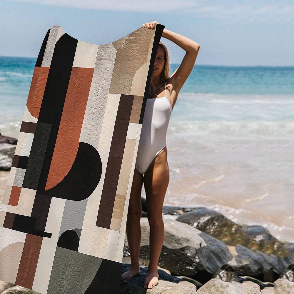 Abstract Retro Black Geometry Microfiber Beach Towel Absorbent Quick Dry Soft Yoga Swimming Resort Mountain Climbing Towel