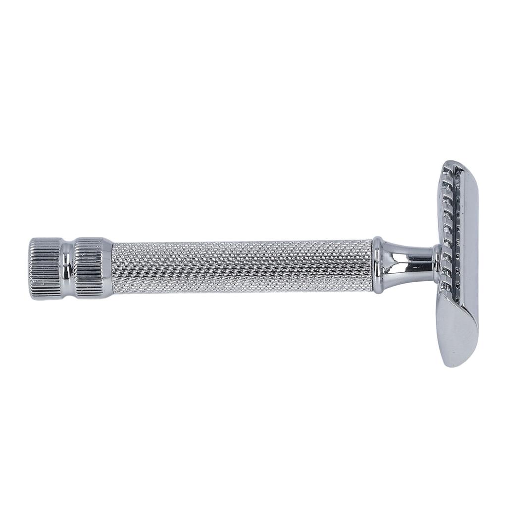 Двойной безопасный триммер, моющийся из цинкового сплава, ручная машинка для стрижки, ручка для домашнего салона, для мужчин, серебро