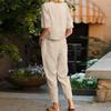 Women's Cotton Hemp Summer Set Short Sleeve O-Neck Oversized Top Wide Leg Pants Retro Set Home Clothes