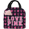 Love Pink Women Insulated Lunch Bag Strawberry Milk Reusable Cooler Lunch Tote Box, Boys Girls Cute Container Lunch Portable Bag