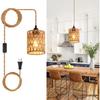 Бохо Встраиваемый подвесной светильник Плетеная подвесная лампа из ротанга с шнуром Пеньковая веревка Фермерский подвесной светильник для столовой, прикроватной зоны, ресторана