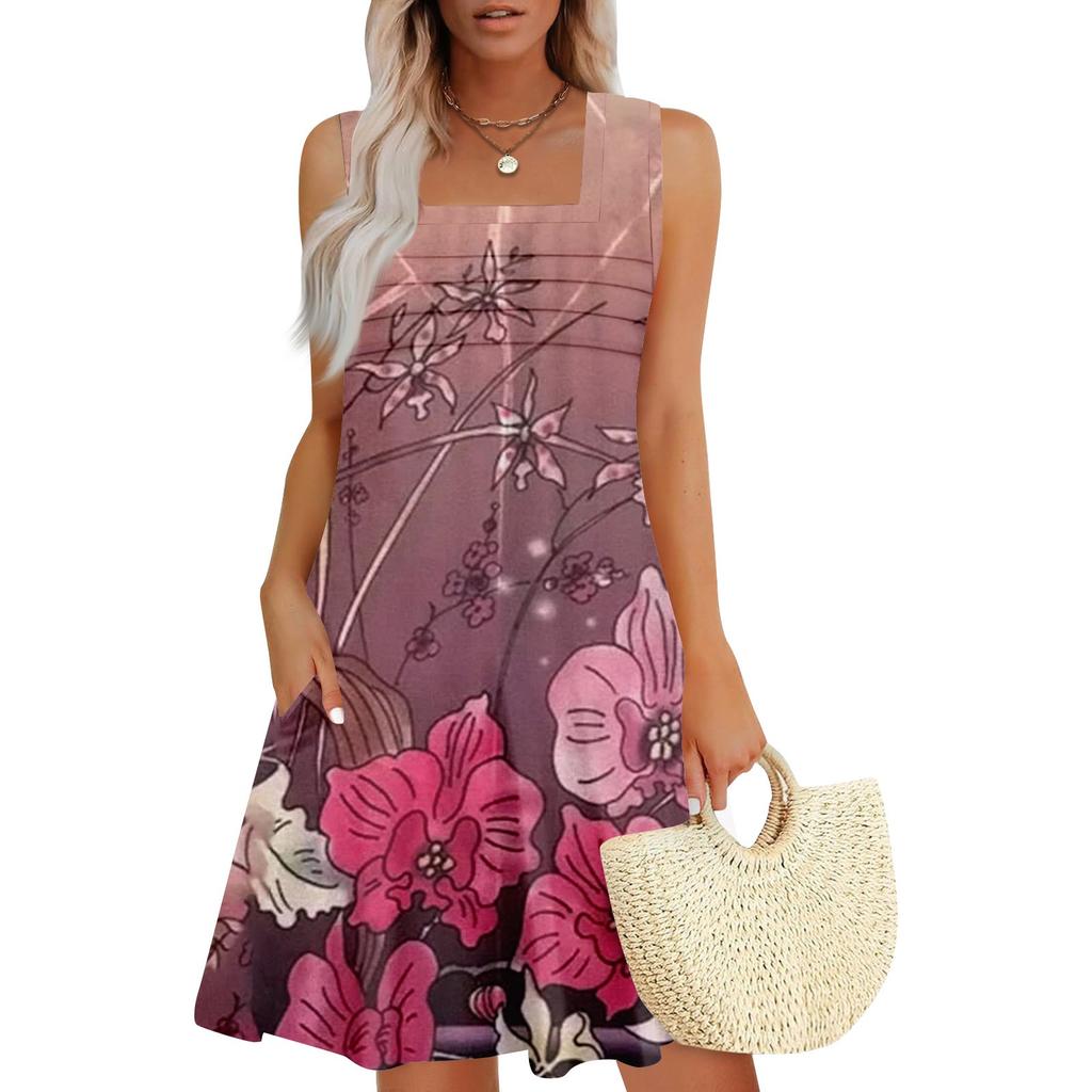 Women's Summer Casual Petal Slim Stripe Pleated Solid Color Dresses