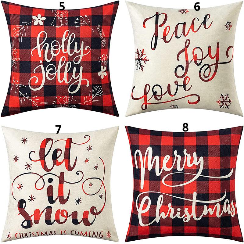 Christmas 4 Piece Throw Pillow Set Red Throw Pillow Sofa Cushion Linen Printed Cushion Bedside Cushion