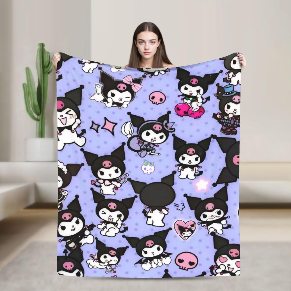 Фиолетовые пледы Kuromi Кавайный мультяшный шерстяной Потрясающие дышащие пледы для покрывала Осень/Зима