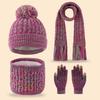 3Pcs/Set Kids Hat Scarf Gloves Set Rainbow Twist Texture Plush Ball Decor Knitting Hat Long Scarf Winter Gloves Set