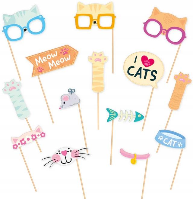 Photo Props For Pictures Colorful Kittens Cats Birthday Party Photo Booth 14 Pcs