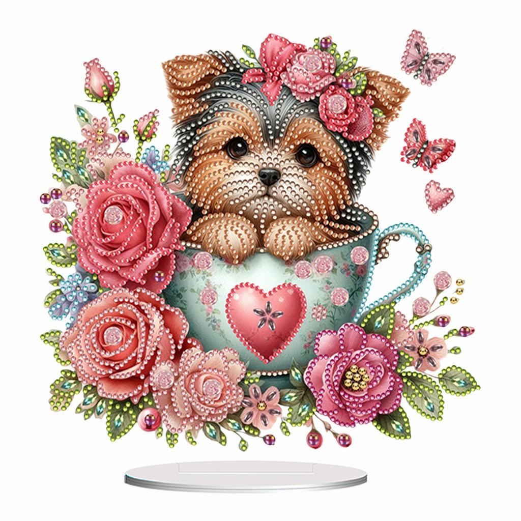 2D плоская чашка для чая с принтом щенка DIY Настольное украшение Алмазная живопись Наборы Алмазное искусство для стола Домашний Офисный Декор стола