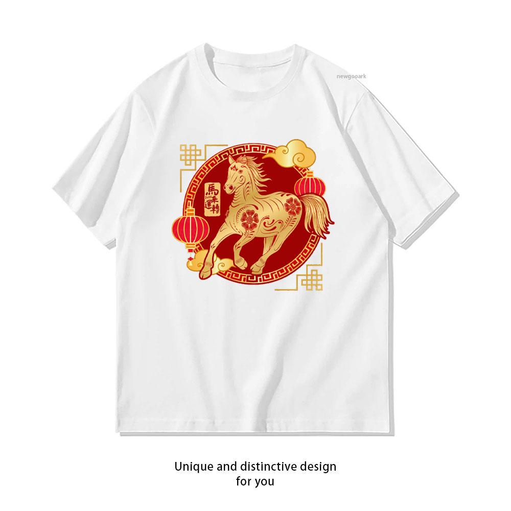 Chinese New Year Zodiac Sign Horse Graphic T Shirts Lunar New Year Women Unisex Cotton Shirt 2026 New Year Shortsleev