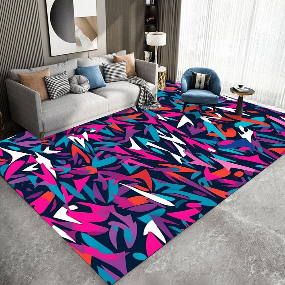 Retro Wave Geometric Carpet Various Styles With Colorful Wavy Line Triangle Abstract Patterns Non Slip Rug For Living Room Decor