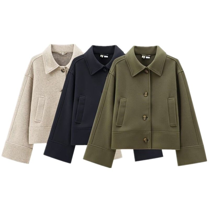 Fashion Style 2024 Autumn New Arrival Women's Casual Simple Fashion Loose Collar Felt Short Coat 1228436