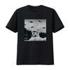 ThreadWeird Инопланетный Кот НЛО Футболка Классический крой Круглый вырез Черный Взрослый винтажный Стирка уличная мода Стильный Удобный Унисекс