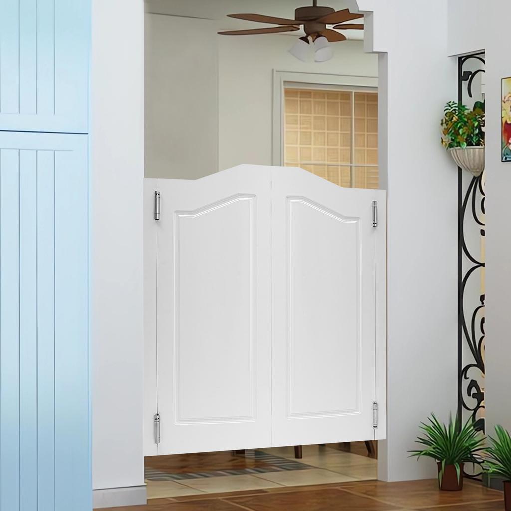 Modern White Pine Wood Swinging Partition Doors, Double Door Divider with Border Pattern, 180° Rotation Angle, 35.83x41.93 In