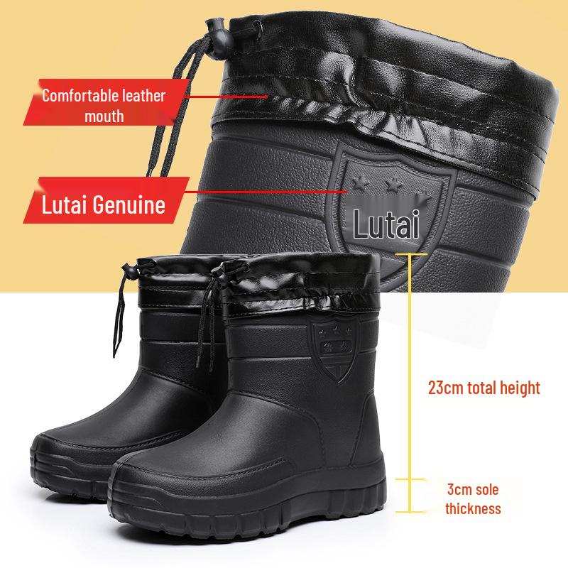 Водонепроницаемые дождевые сапоги до середины икры на флисовой подкладке, теплые и утолщенные с кулиской для защиты от зимнего снега. Подходит для использования на открытом воздухе.