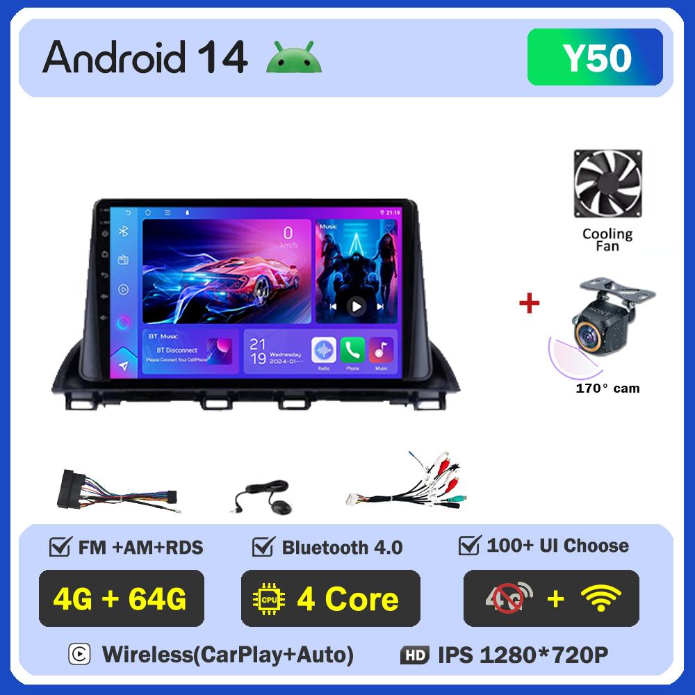 Для Mazda 3 Axela 2014 22015 2016 2017-2019 Автомобильный мультимедийный видеоплеер с сенсорным экраном Android 14 Автомобильное радио GPS-навигация Wi-Fi