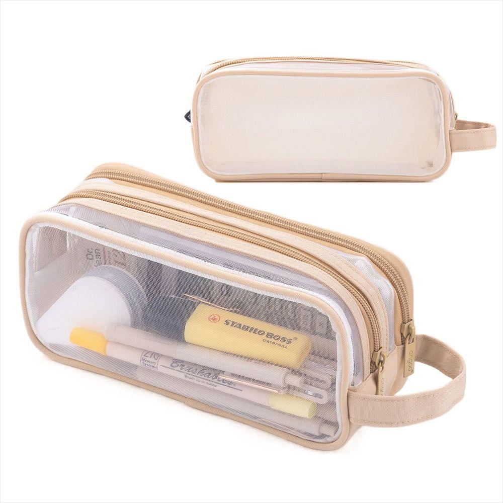 Большой сетчатый пенал с двумя отделениями, сумка для маркеров, органайзер для канцелярских принадлежностей, прозрачная многоцветная сумка для карандашей, косметичка