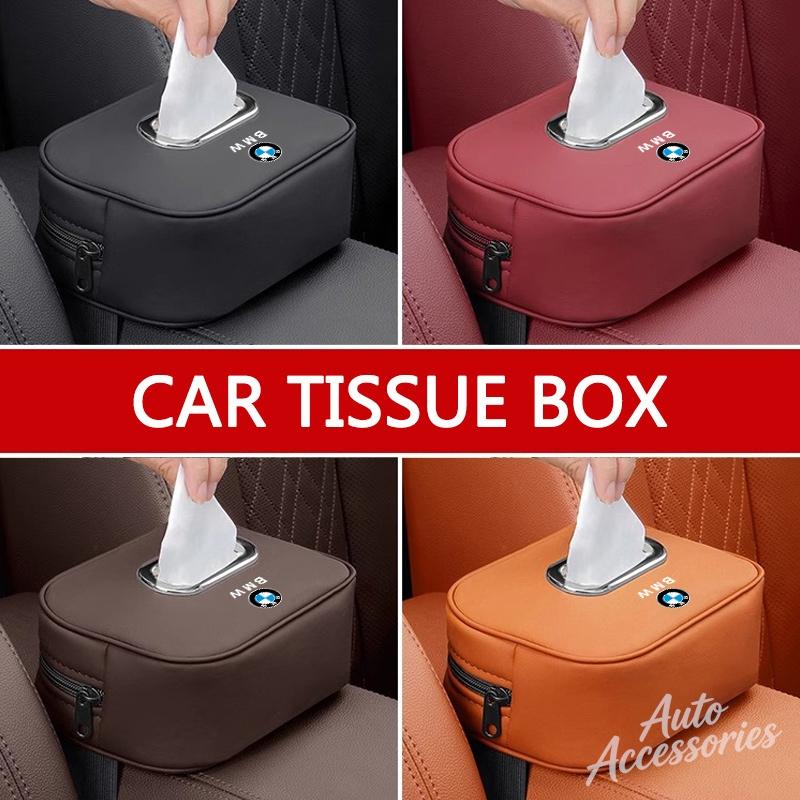 ORWI7 Leather Car Tissue Box Car Seat Back Tissue Paper Organizer Case For BMW E61 E70 E81 E87 E90 E91 X1 X5 X3 1 3 5 6 Series Sticker