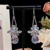 Elegant Female Water Drop Big White Zircon Stone Flower Hoop Earrings Trendy Fashion Silver Color Wedding Jewelry For Women