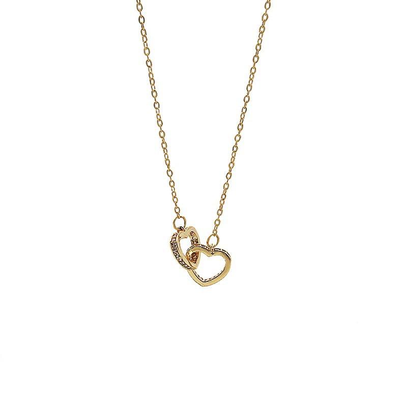 Ожерелье Love Double Ring, новый стиль, инкрустированное бриллиантами, высококачественная цепочка на ключицу для женщин