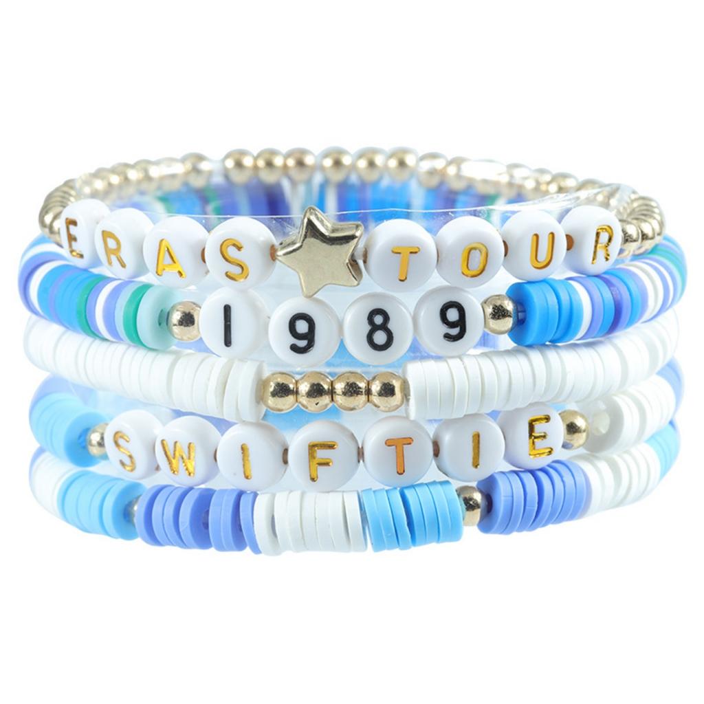 Multi-layer Color Soft Pottery Bracelet Elastic Color Letter Beaded Bracelet Set