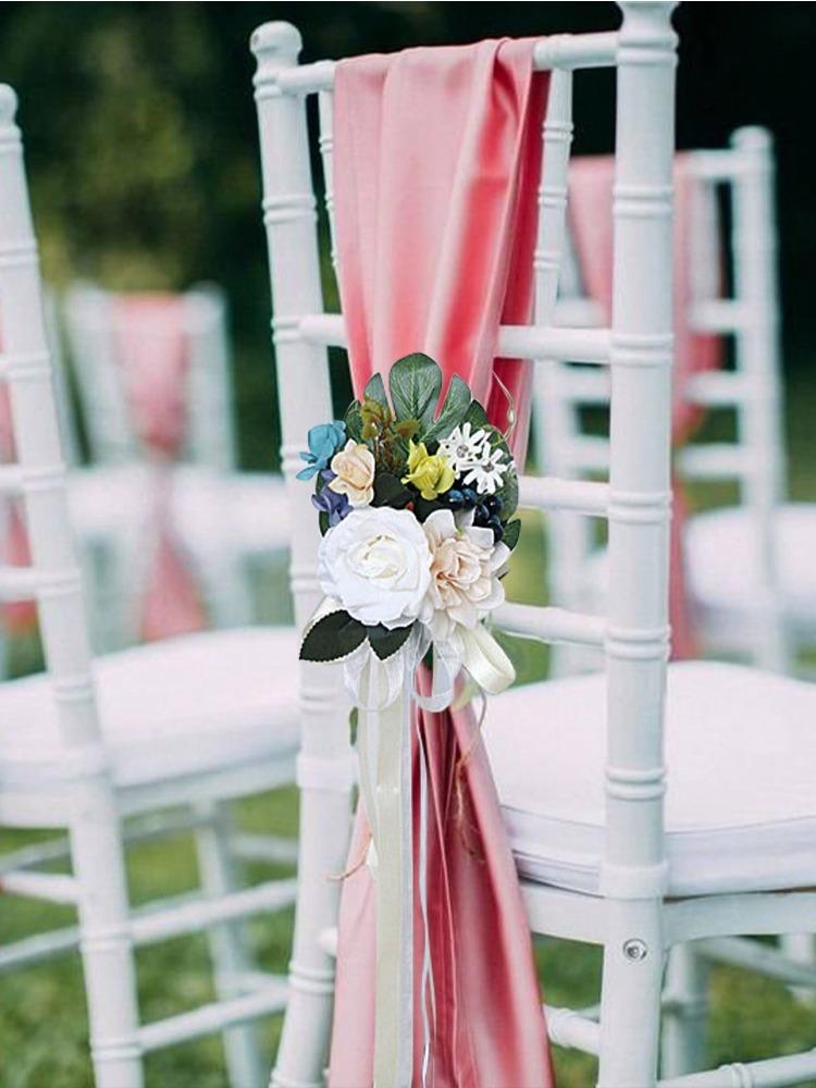 1 шт. Украшения для стульев Украшения для прохода на свадьбе для свадебной церемонии Цветы для церкви Декор для вечеринки с искусственными цветами Эвкалиптом и лентами