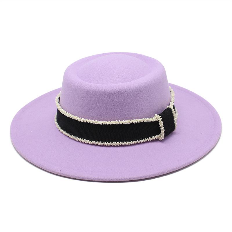 Xiaoxiangfeng шерстяная фетровая шляпа детская литературная бисерная цепочка лента вогнуто-выпуклая цилиндр однотонная универсальная шляпа-тазик прилив