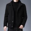 Men Jacket Lapel Long Sleeve Single Breasted Coat with Pockets Solid Color Reversible Design Polar Fleece Faux Leather Outwear
