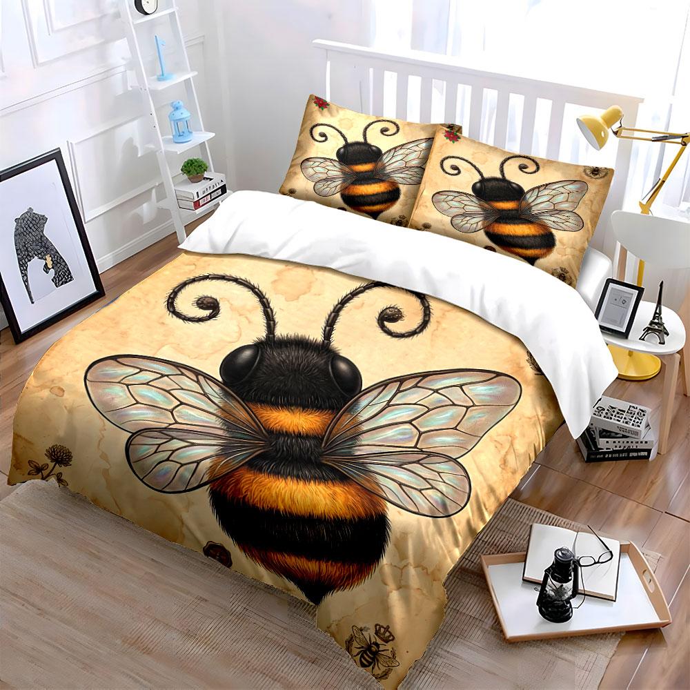 Vintage Bee Illustration Set Bedding Duvet Cover Set Duvet Cover Pillowcases (1*Duvet Cover 2*Pillowcases, without duvet insert)