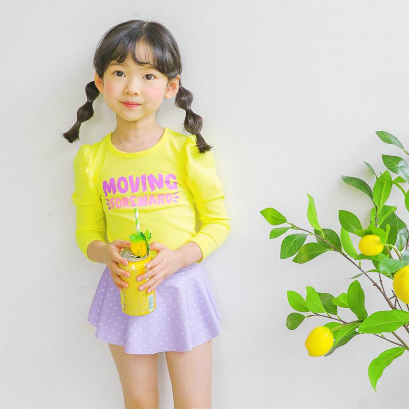 Purple Girls' Long Sleeve Sun Protection Quick-Dry Swimsuit Set for Small to Medium Children