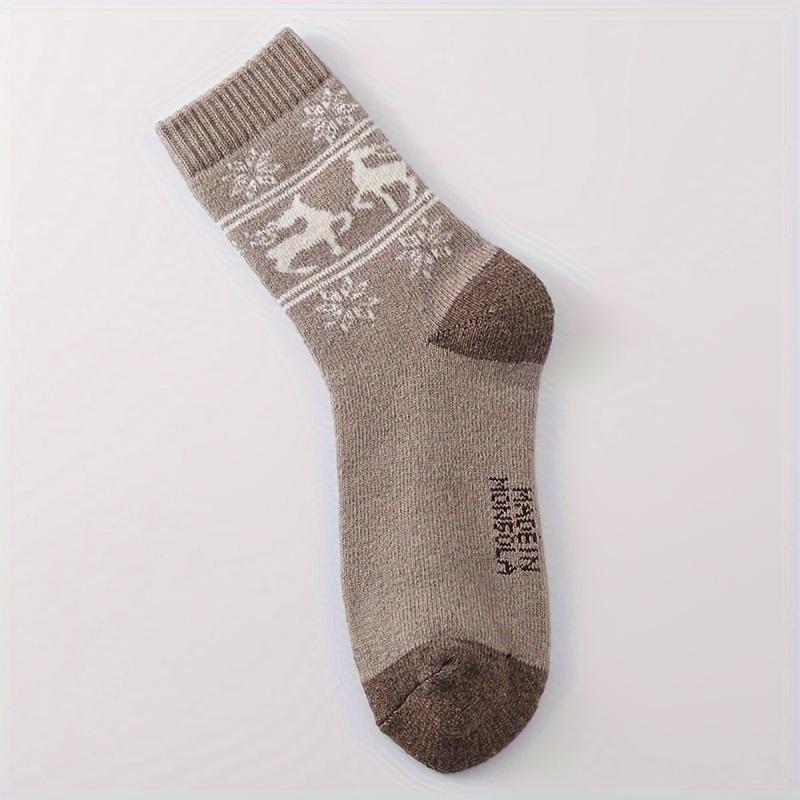 5 Pairs Women Thermal Wool Winter Socks - Christmas Reindeer & Snowflake Design, Thick Warm Mid-Calf Elegant Casual Socks, Comfortable Sock Material