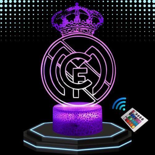 Lampe de Chevet 3D LED Real Madrid Football, Veilleuse changement de couleurs, Lampe Tactile Bureau et Chambre, idée cadeau