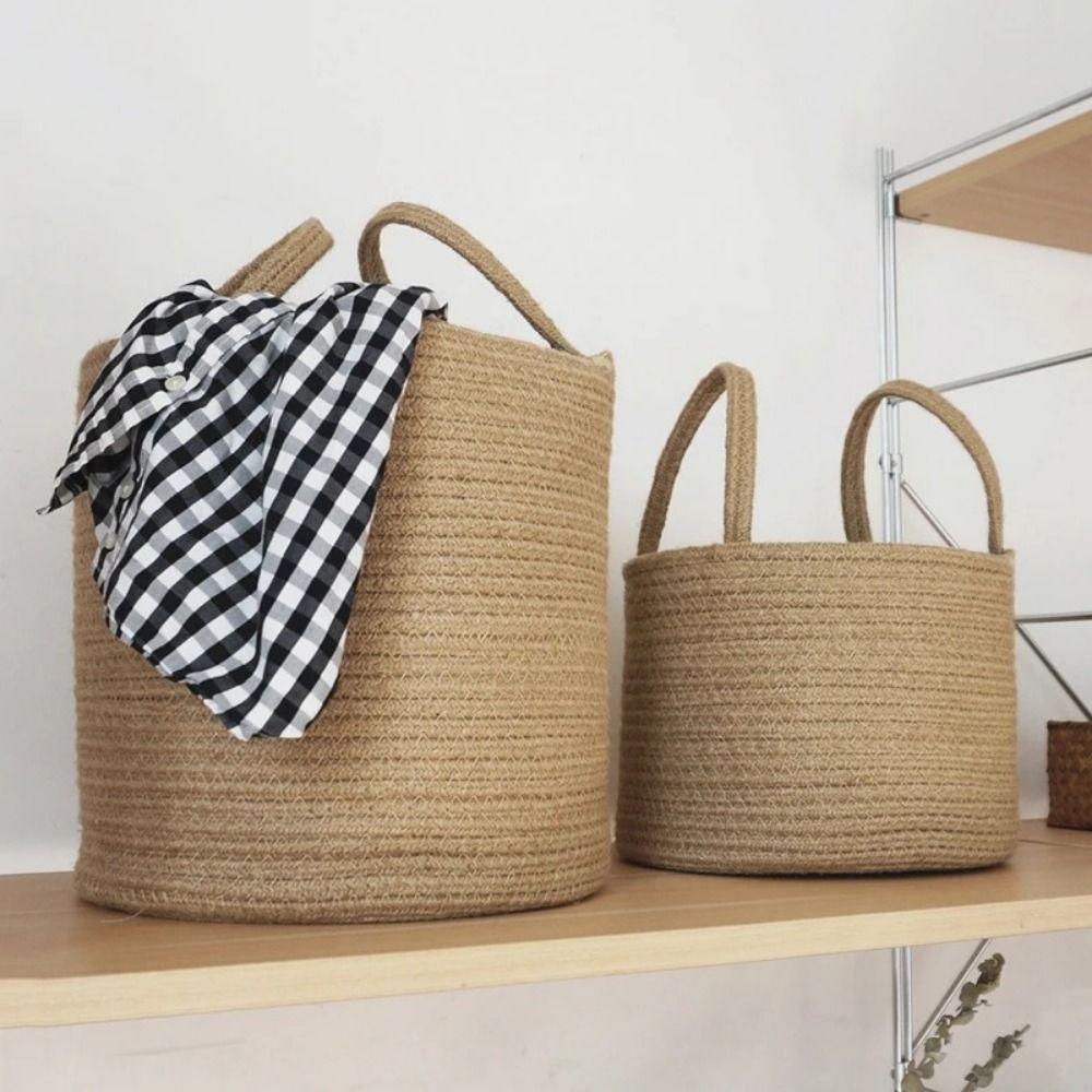 Decorative Woven Dirty Laundry Basket Cotton Linen Clothes Toys Organizer  Garden