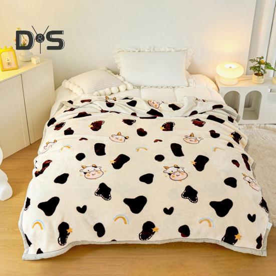 Одеяло из фланели Утолщенное Цветочный принт Двухслойное Сохранение тепла Простота ухода Машинная стирка Максимальный комфорт Двустороннее Очень большой размер Зима