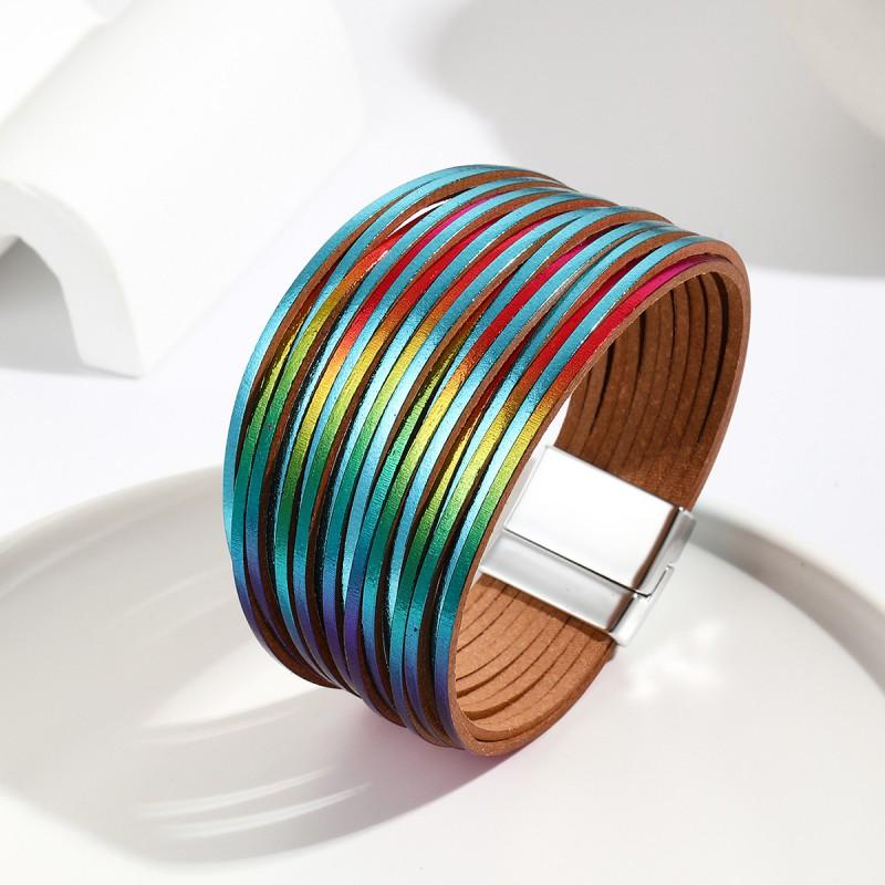 Multi-Strand Gradient Leather Bracelet Women With Magnetic Clasp PU Wristband In Fashionable Colors