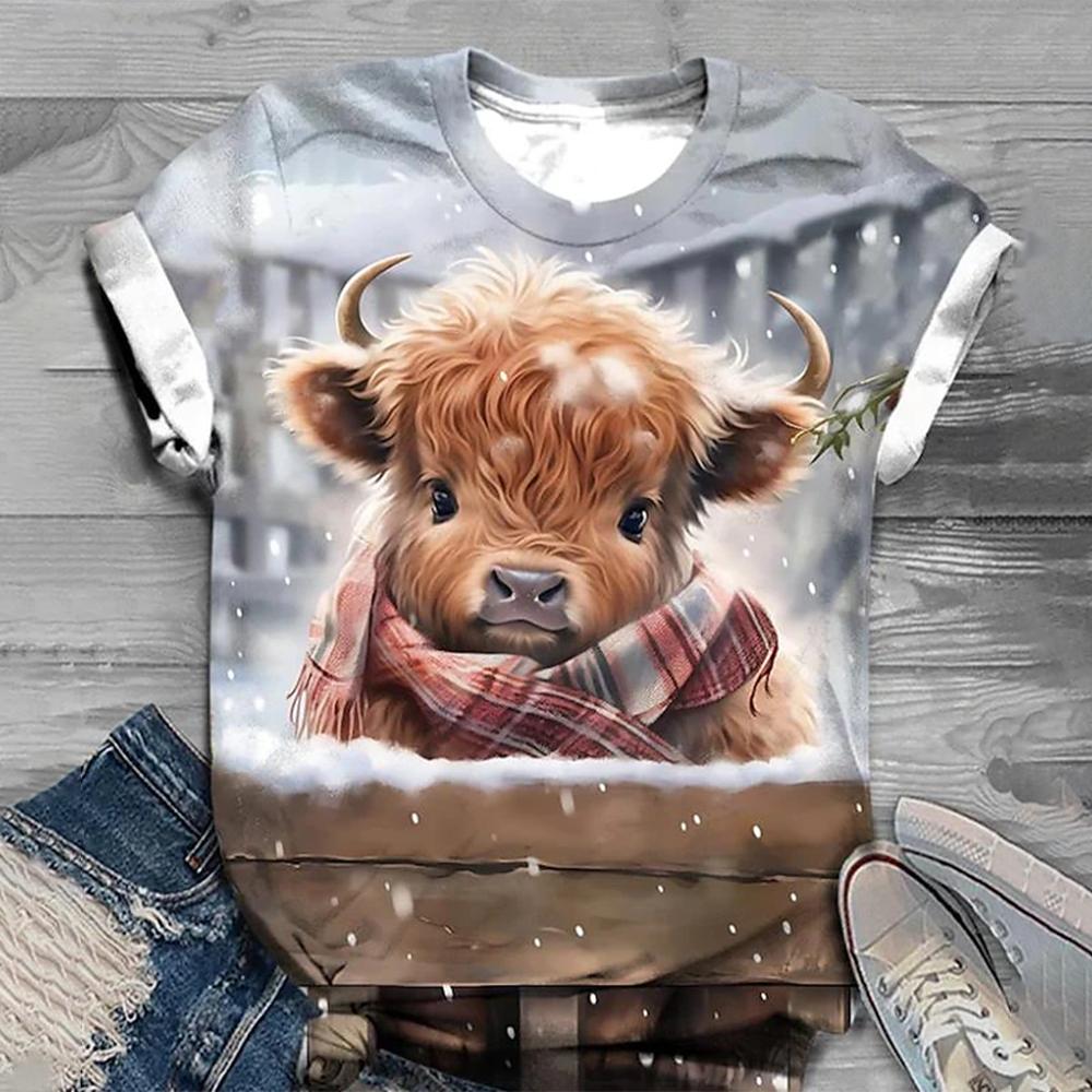 Новая женская повседневная футболка с коротким рукавом, летняя блузка с 3D цветочным принтом, футболка с круглым вырезом и коротким рукавом