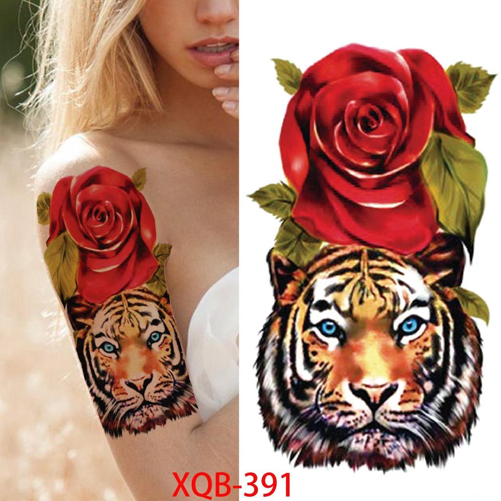 1 PC 210*114MM Cat Geometry Black Temporary Tattoos For Men Women Black Forest Skull Tiger Wolf Tattoo Sticker Evil Devil Arm Tattoo