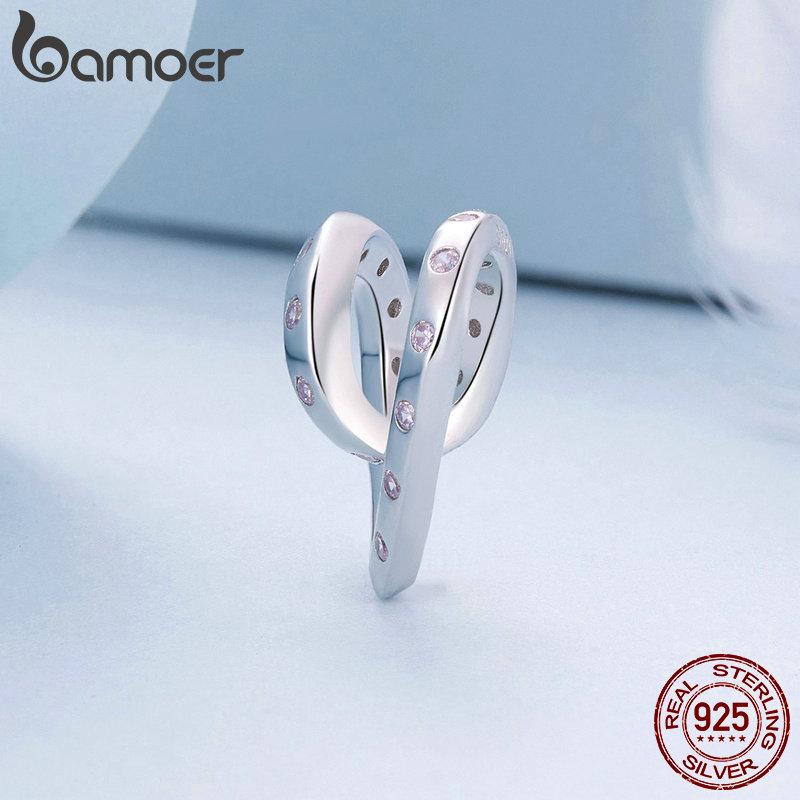 BAMOER Стерлингового Серебра 925 пробы Романтический Твист Сердце Подвески Подвеска для Женщин Браслет DIY Ювелирные Изделия