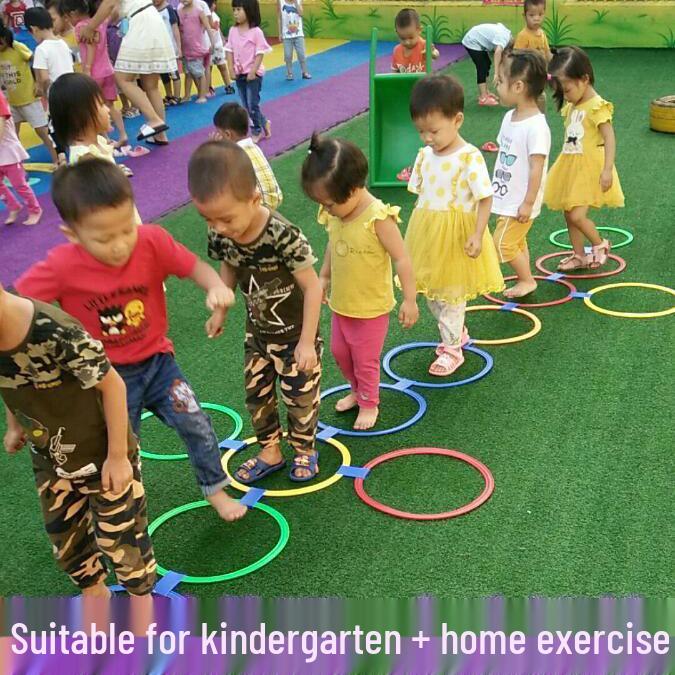 Kids' Sensory Training Equipment: Hopscotch Grid & Circle Rings for Physical Fitness