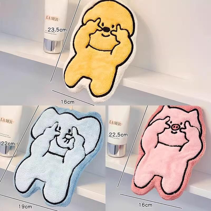 Милое мультяшное полотенце для рук из кораллового флиса - Вышитое, Супервпитывающее, Идеально для кухни, ванной комнаты или детей.